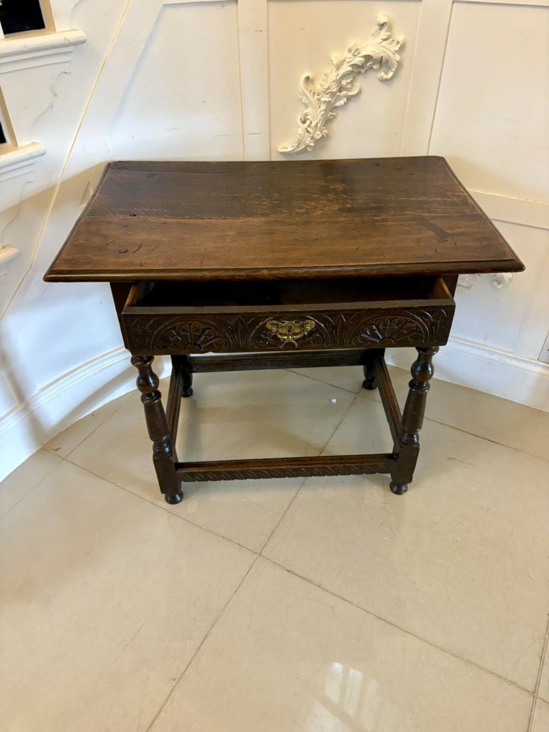 18th Century Antique Quality Carved Oak Side Table - Image 11